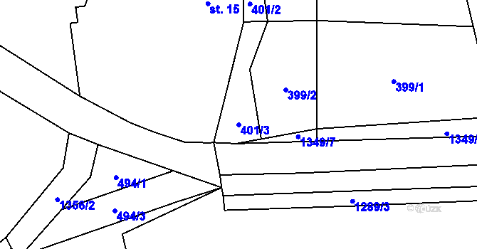 Parcela st. 401/3 v KÚ Nedamov, Katastrální mapa