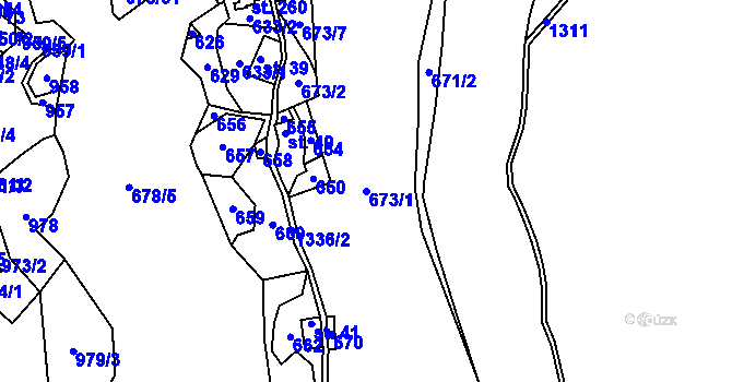 Parcela st. 673/1 v KÚ Nedamov, Katastrální mapa