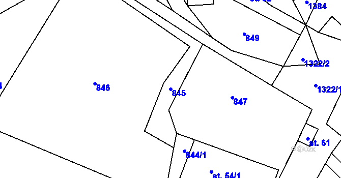 Parcela st. 845 v KÚ Nedamov, Katastrální mapa