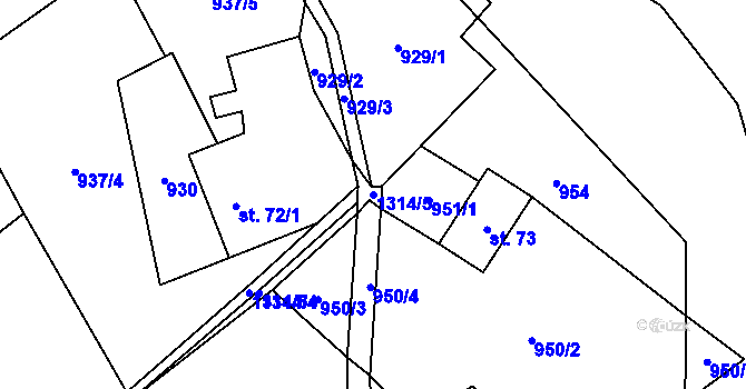 Parcela st. 1314/5 v KÚ Nedamov, Katastrální mapa