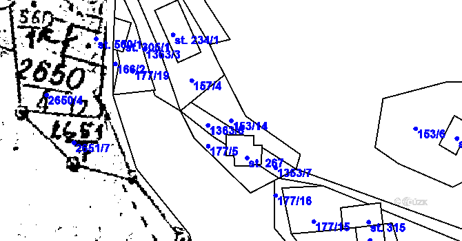 Parcela st. 153/14 v KÚ Nedamov, Katastrální mapa