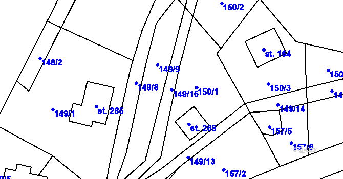 Parcela st. 149/16 v KÚ Nedamov, Katastrální mapa