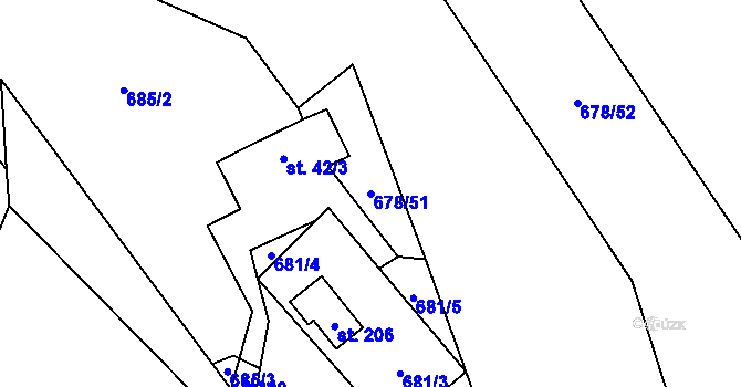 Parcela st. 678/51 v KÚ Nedamov, Katastrální mapa
