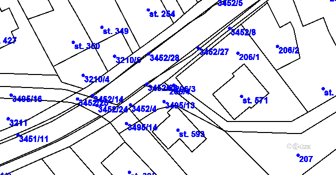 Parcela st. 206/4 v KÚ Nedašov, Katastrální mapa
