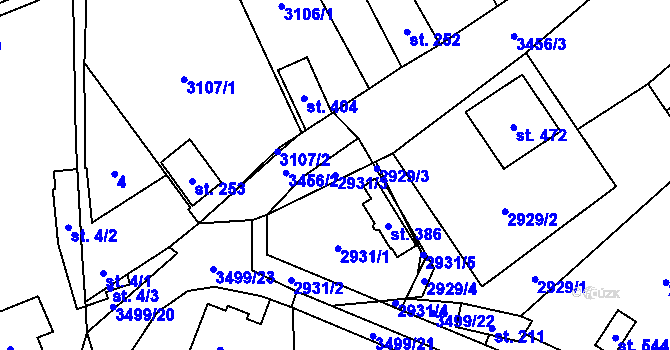 Parcela st. 2931/3 v KÚ Nedašov, Katastrální mapa