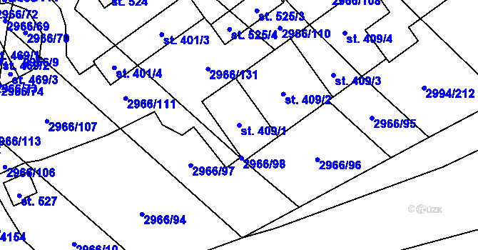 Parcela st. 409/1 v KÚ Nedašov, Katastrální mapa