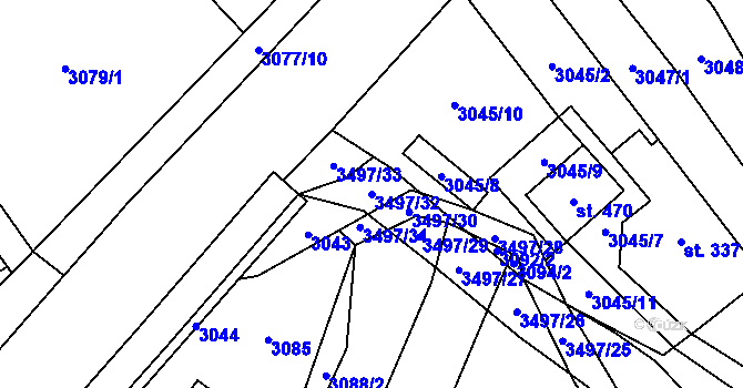 Parcela st. 3497/32 v KÚ Nedašov, Katastrální mapa