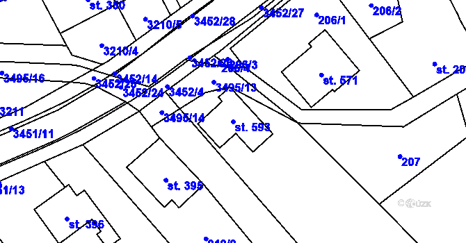 Parcela st. 593 v KÚ Nedašov, Katastrální mapa