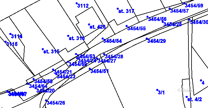 Parcela st. 3454/28 v KÚ Nedašov, Katastrální mapa