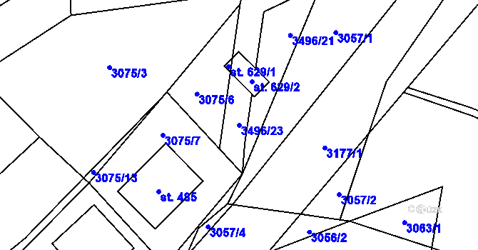 Parcela st. 3496/23 v KÚ Nedašov, Katastrální mapa