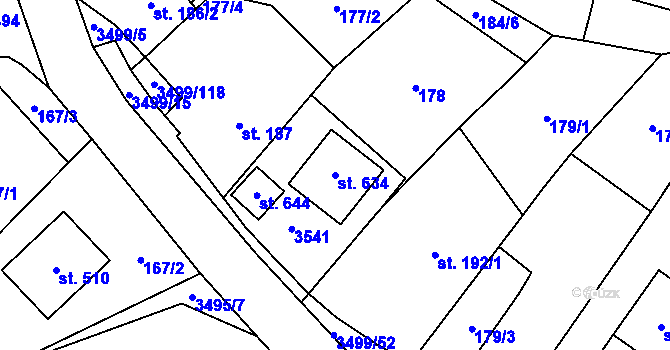 Parcela st. 634 v KÚ Nedašov, Katastrální mapa
