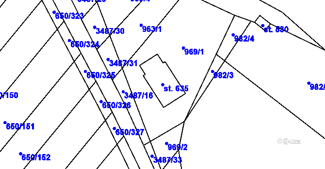 Parcela st. 635 v KÚ Nedašov, Katastrální mapa