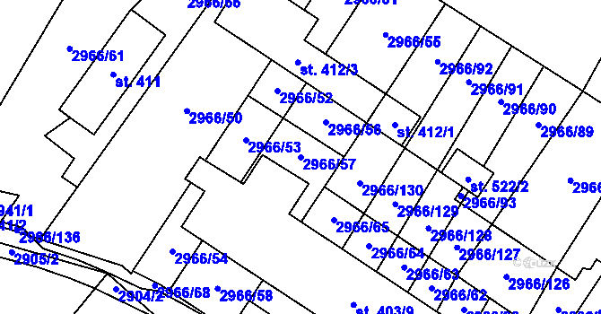 Parcela st. 2966/57 v KÚ Nedašov, Katastrální mapa