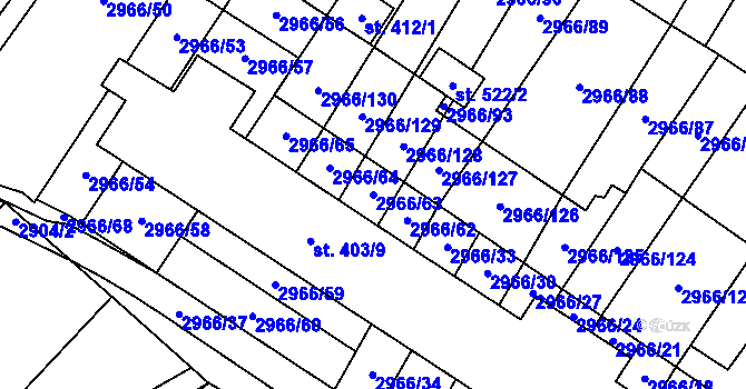 Parcela st. 2966/63 v KÚ Nedašov, Katastrální mapa