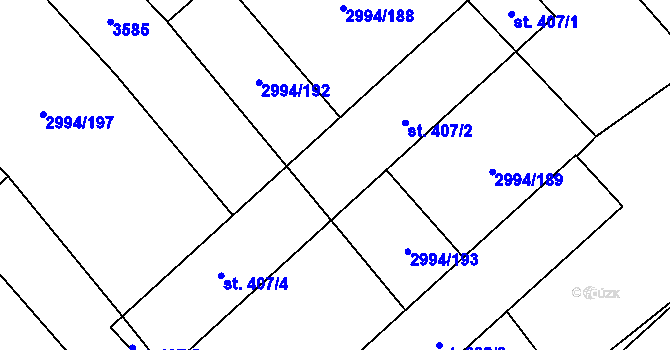 Parcela st. 407/3 v KÚ Nedašov, Katastrální mapa