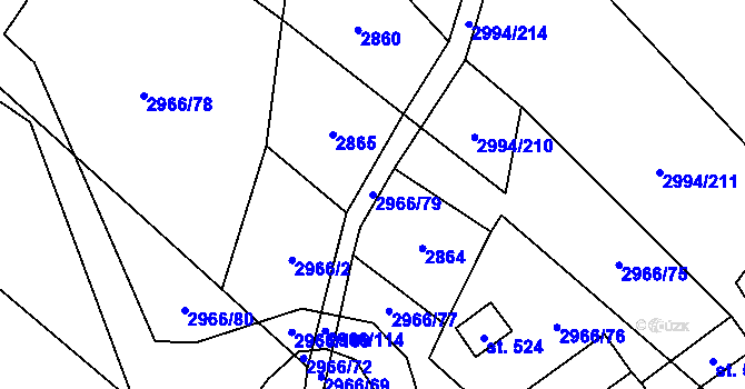 Parcela st. 2966/79 v KÚ Nedašov, Katastrální mapa