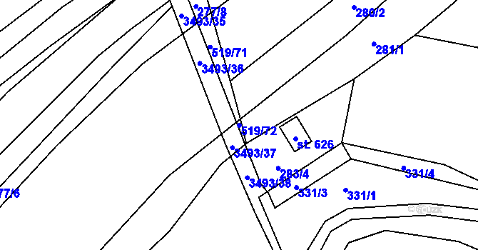 Parcela st. 519/72 v KÚ Nedašov, Katastrální mapa