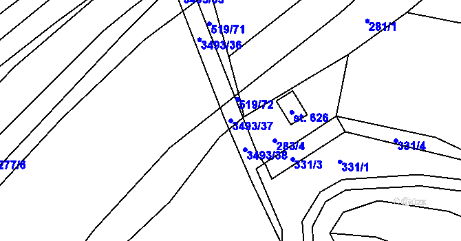 Parcela st. 3493/37 v KÚ Nedašov, Katastrální mapa