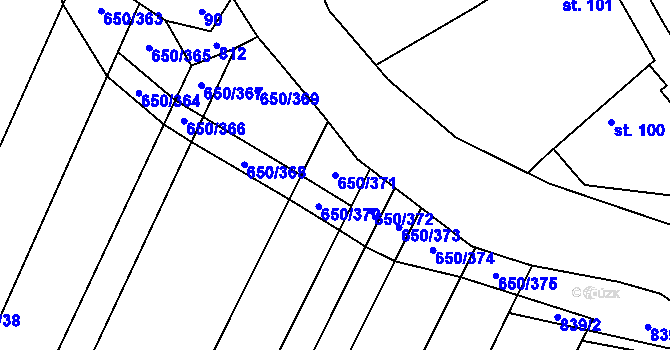 Parcela st. 650/371 v KÚ Nedašov, Katastrální mapa