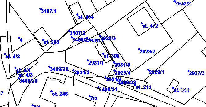 Parcela st. 386 v KÚ Nedašov, Katastrální mapa