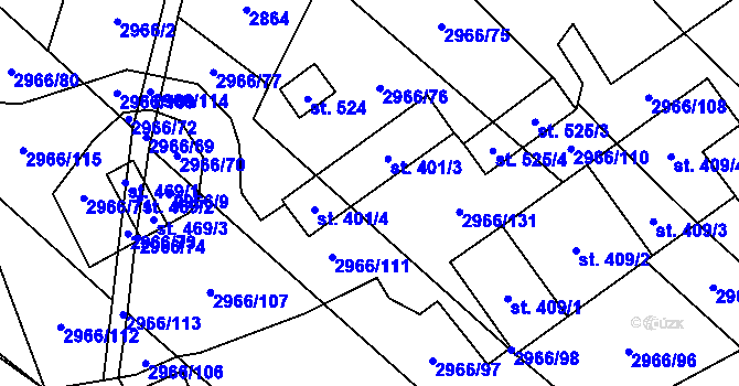 Parcela st. 401 v KÚ Nedašov, Katastrální mapa