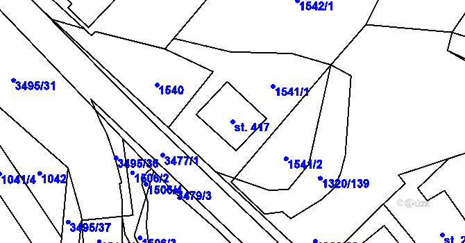 Parcela st. 417 v KÚ Nedašov, Katastrální mapa