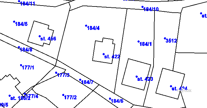 Parcela st. 422 v KÚ Nedašov, Katastrální mapa