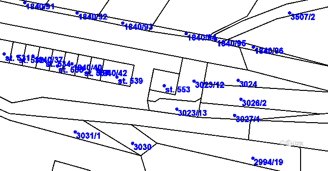 Parcela st. 553 v KÚ Nedašov, Katastrální mapa