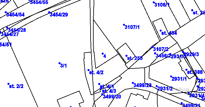 Parcela st. 4 v KÚ Nedašov, Katastrální mapa
