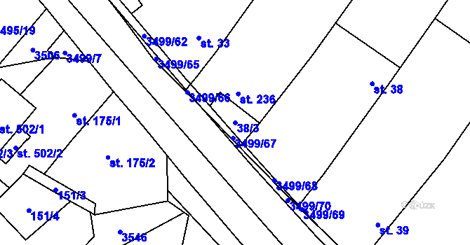 Parcela st. 38/3 v KÚ Nedašov, Katastrální mapa