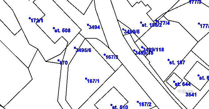 Parcela st. 167/3 v KÚ Nedašov, Katastrální mapa