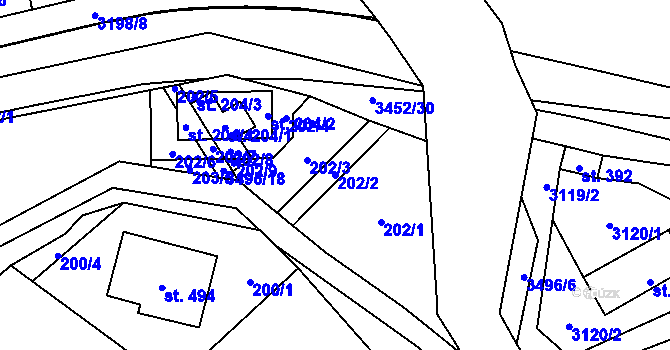 Parcela st. 202/2 v KÚ Nedašov, Katastrální mapa