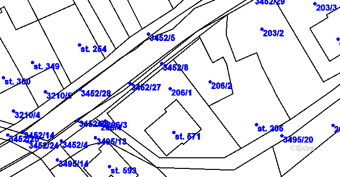 Parcela st. 206/1 v KÚ Nedašov, Katastrální mapa