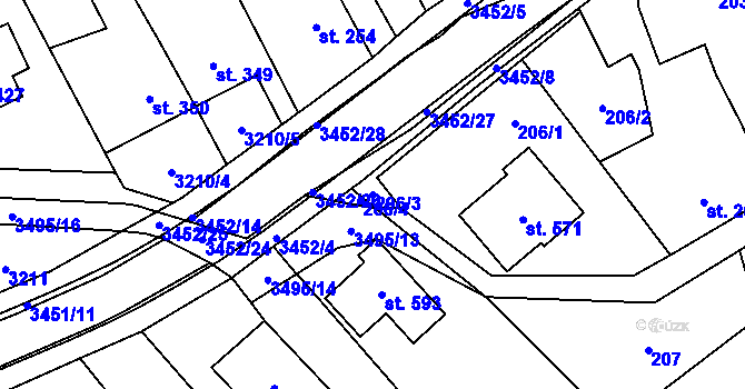 Parcela st. 206/3 v KÚ Nedašov, Katastrální mapa