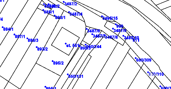 Parcela st. 650/244 v KÚ Nedašov, Katastrální mapa