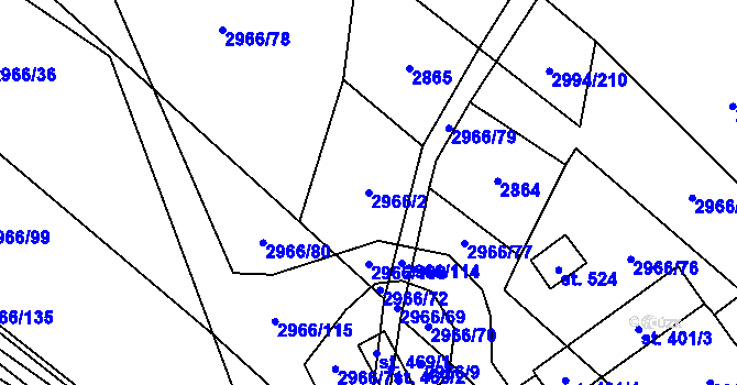 Parcela st. 2966/2 v KÚ Nedašov, Katastrální mapa