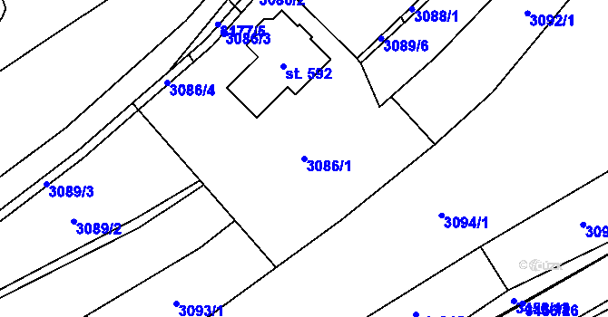 Parcela st. 3086/1 v KÚ Nedašov, Katastrální mapa