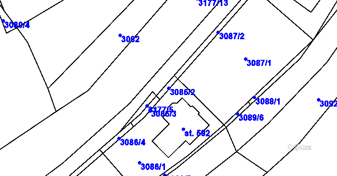 Parcela st. 3086/2 v KÚ Nedašov, Katastrální mapa