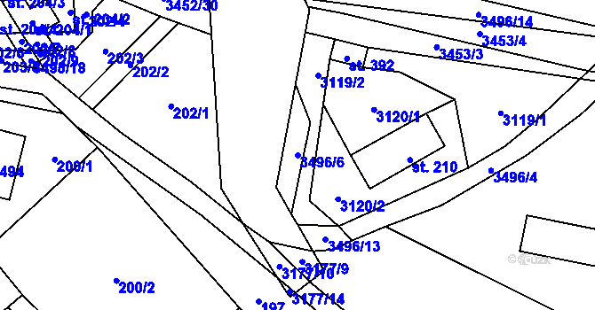 Parcela st. 3496/6 v KÚ Nedašov, Katastrální mapa
