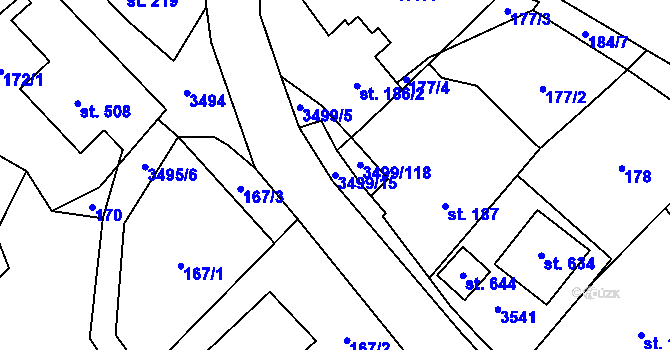 Parcela st. 3499/15 v KÚ Nedašov, Katastrální mapa