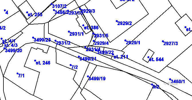 Parcela st. 3499/22 v KÚ Nedašov, Katastrální mapa