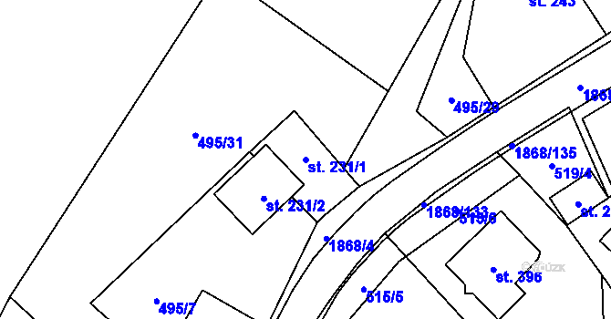Parcela st. 231/1 v KÚ Nedašova Lhota, Katastrální mapa