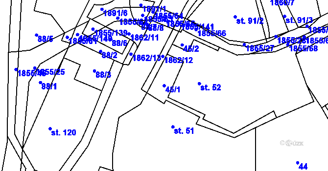 Parcela st. 45/1 v KÚ Nedašova Lhota, Katastrální mapa