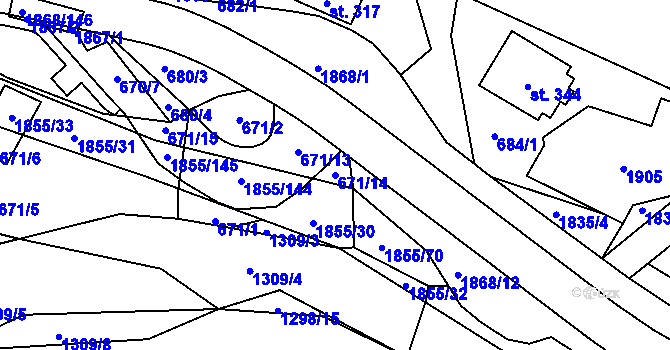 Parcela st. 671/14 v KÚ Nedašova Lhota, Katastrální mapa