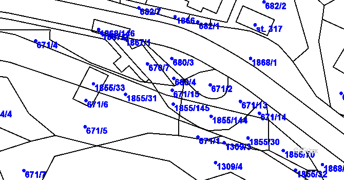 Parcela st. 671/15 v KÚ Nedašova Lhota, Katastrální mapa
