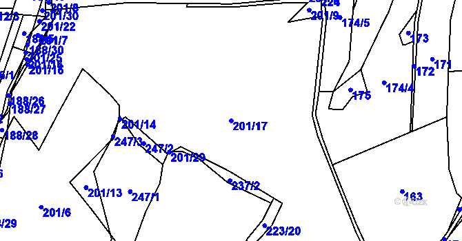 Parcela st. 201/17 v KÚ Kamenice u Nedrahovic, Katastrální mapa