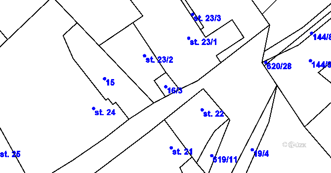 Parcela st. 16/3 v KÚ Nedrahovice, Katastrální mapa