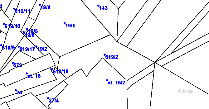 Parcela st. 619/2 v KÚ Nedrahovice, Katastrální mapa