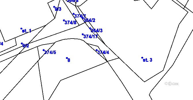 Parcela st. 374/4 v KÚ Radeč u Nedrahovic, Katastrální mapa