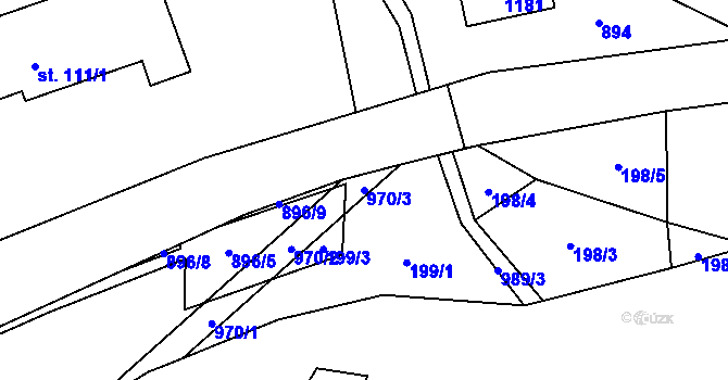Parcela st. 970/3 v KÚ Nedvědice pod Pernštejnem, Katastrální mapa